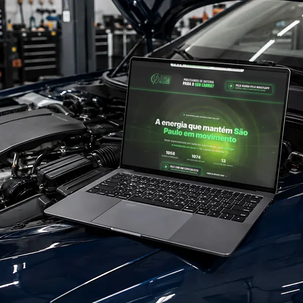 Site para loja de baterias automotivas com chamada para WhatsApp, criado pela Wys